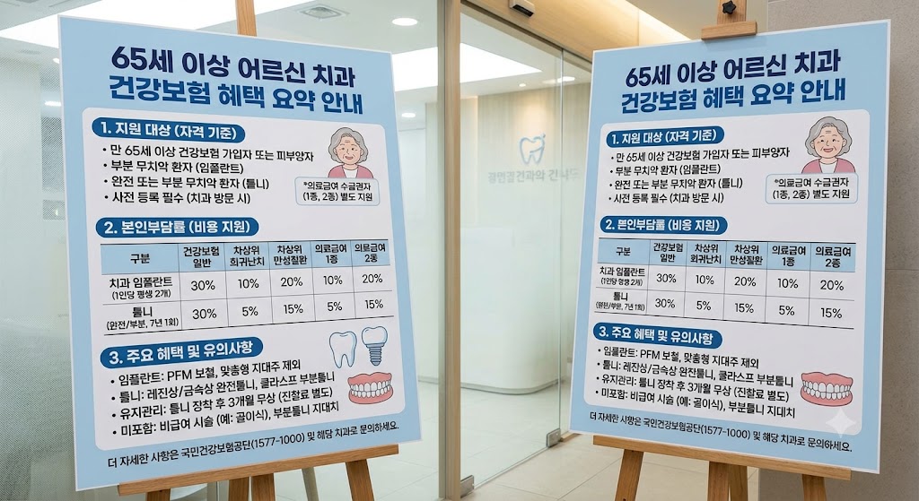 노인 틀니 임플란트 건강보험 지원 비교표