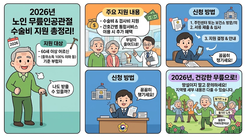 노인 무릎인공관절 수술비 지원 자격·혜택5컷 만화