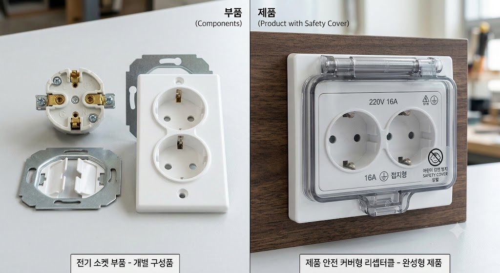 전기 소켓 부품과 안전 커버형 리셉터클 제품 비교 사진