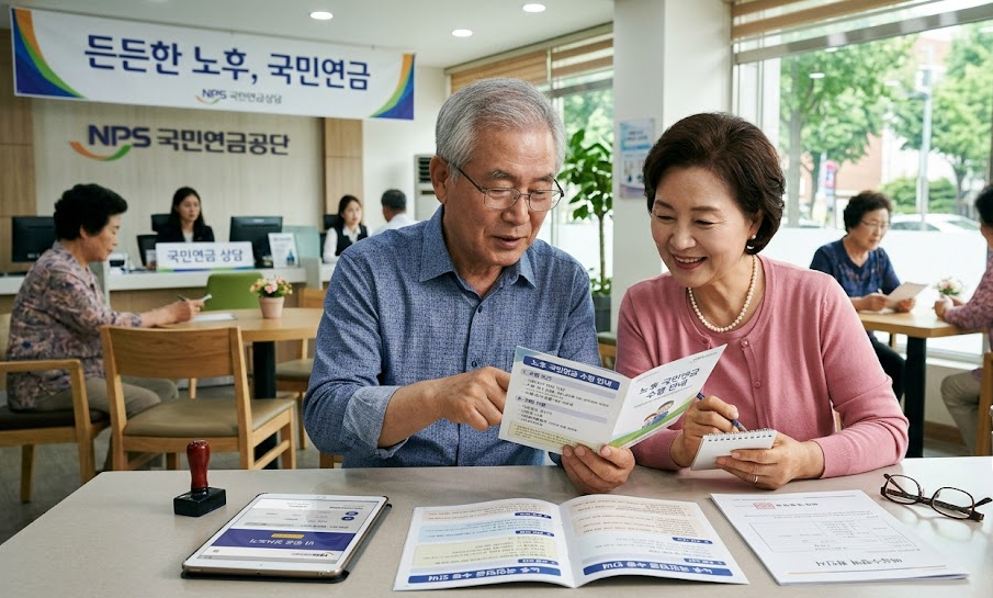 국민연금 가입 이력과 수령 조건을 확인하는 모습