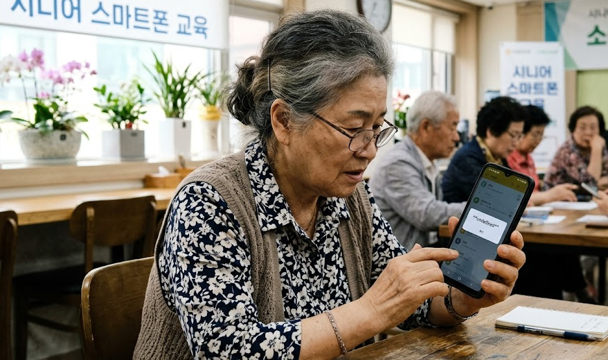 스마트폰 앱에 undefined 문구가 표시된 화면을 확인하는 모습