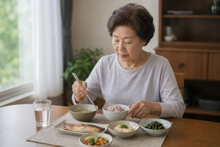 노인 영양식 밥·생선·두부·익힌 채소로 구성한 어르신 식사