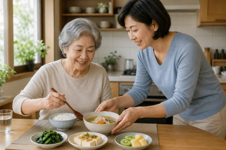 어르신 보양식 가족과 함께 일상적인 균형식을 준비하는 어르신