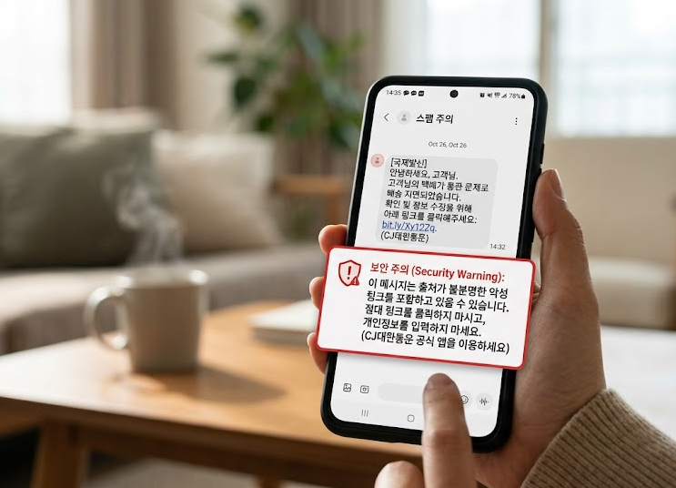 문자 메시지를 보내기 전에 내용과 링크를 확인하는 화면