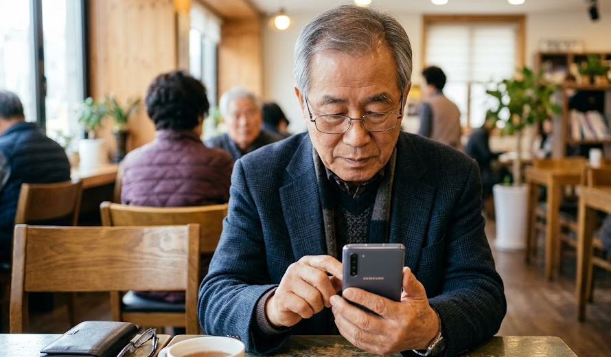 스마트폰 안내를 확인하며 본인 인증을 진행하는 모습
