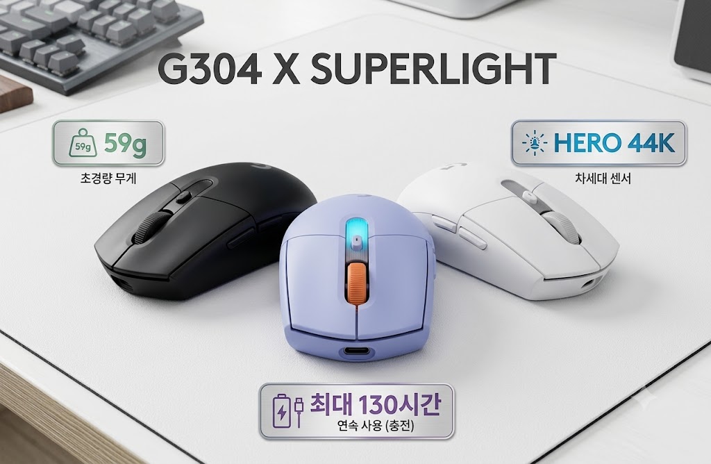 59g 무게와 HERO 44K 센서를 내세운 로지텍 G304 X SUPERLIGHT 게이밍 마우스