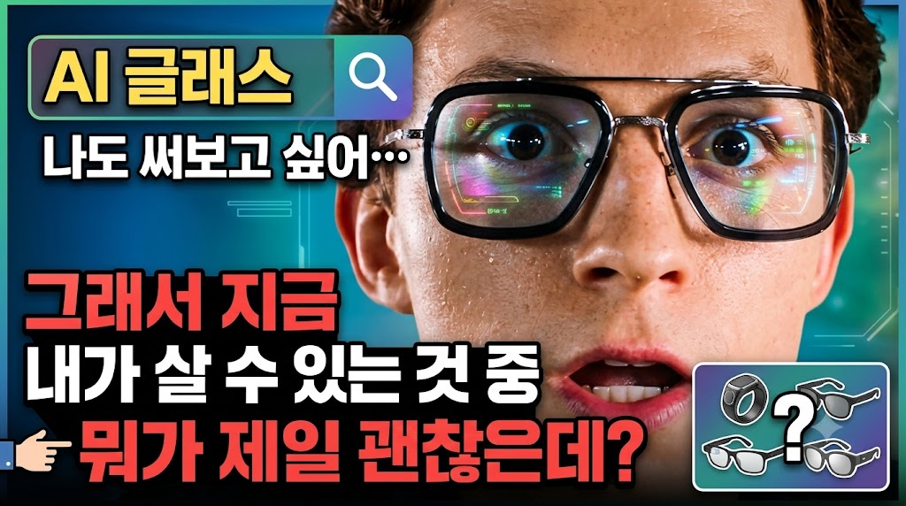 AI 글래스 나도 써보고 싶어…그래서 지금 내가 살 수 있는 것 중 뭐가 제일 괜찮은데? 문구가 들어간 썸네일 이미지
