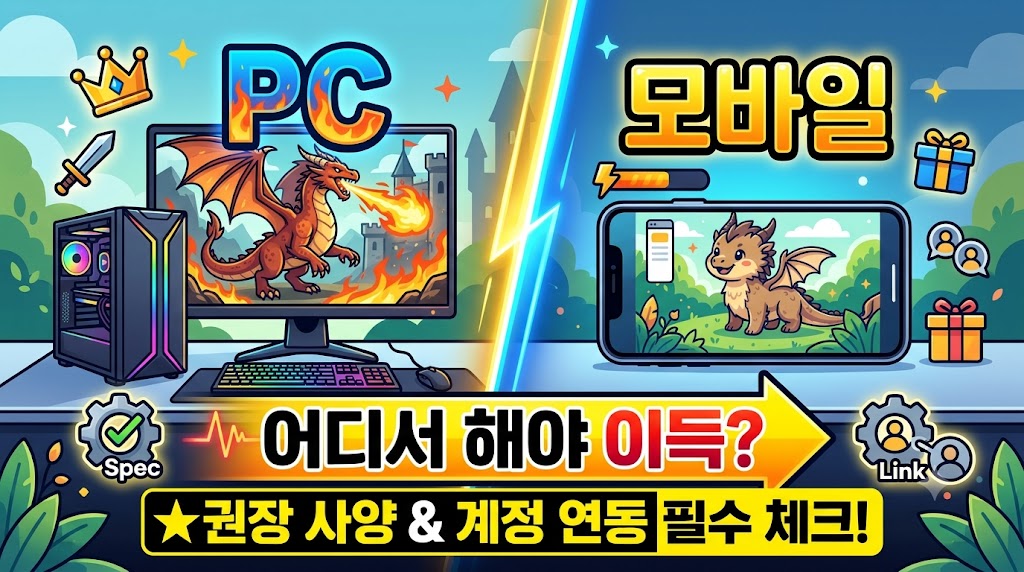 PC와 모바일에서 이어서 즐길 수 있는 애니모와 기기별 선택을 나타낸 썸네일