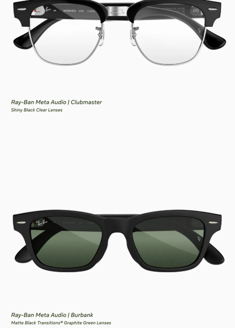 Ray-Ban Meta Audio Clubmaster와 Burbank 두 프레임의 제품 소개 이미지