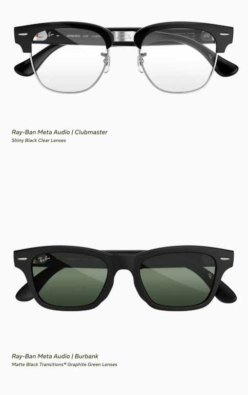 Ray-Ban Meta Audio Clubmaster와 Burbank 두 프레임의 제품 소개 이미지