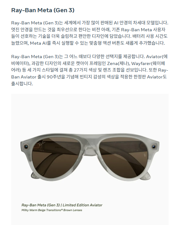 레이벤 메타 Gen3 설명
