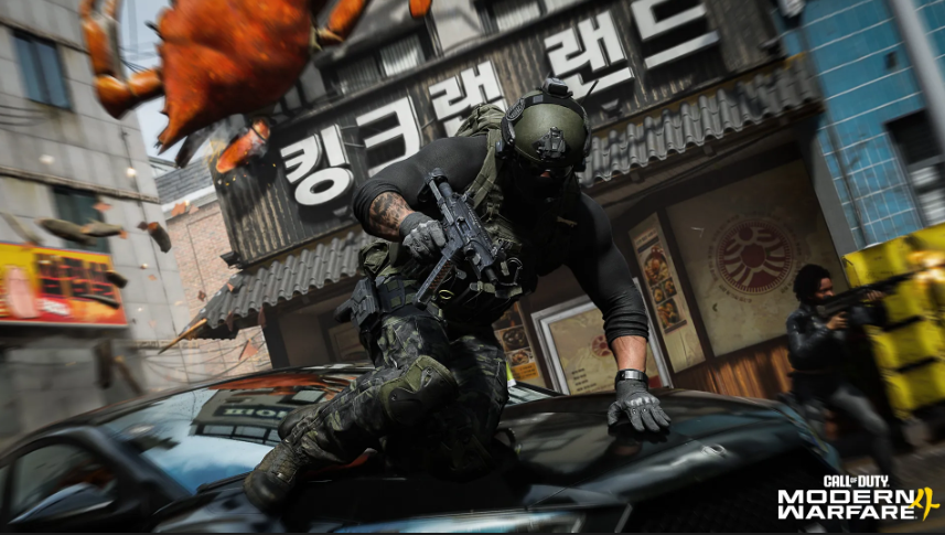 콜 오브 듀티 모던 워페어 4 공식 캠페인 소개에서 한국 시내의 시가전이 보이는 화면, 이미지