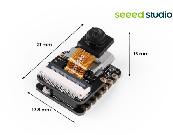 XIAO ESP32-S3 Sense의 가로 21mm·세로 17.8mm·높이 15mm 크기를 표시한 제품 도해