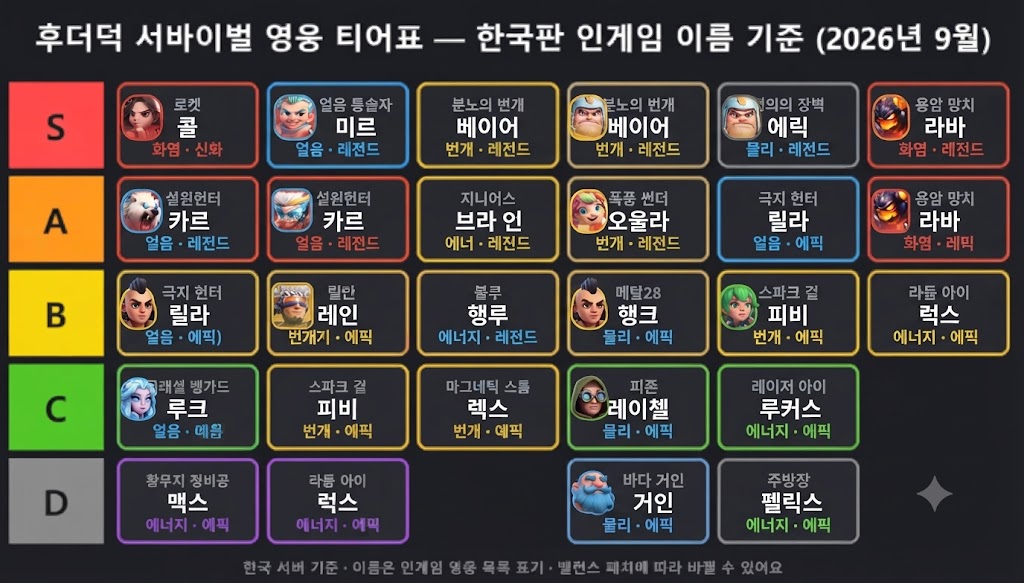 후더덕 서바이벌 영웅 티어표